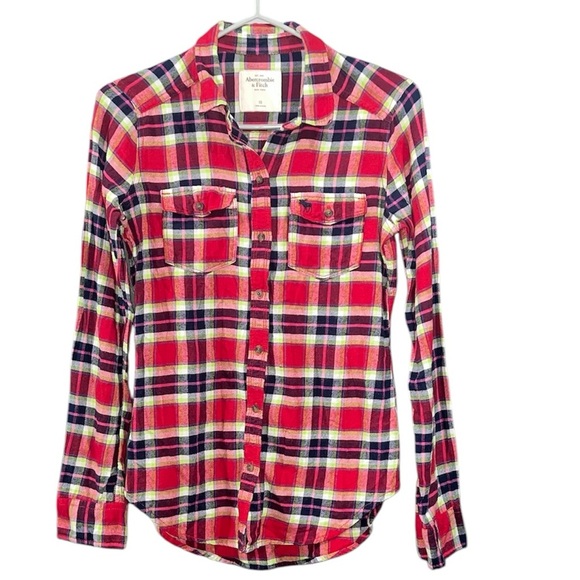 Abercrombie & Fitch XS red button down plaid top. - Picture 1 of 9